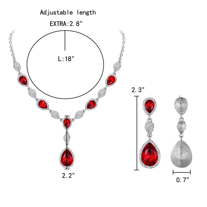 EleQueen Women's Cubic Zirconia Teardrop Y-Necklaces Dangle Earrings Sets for Brides Bridesmaids Ruby Clear-Tone - Image 5